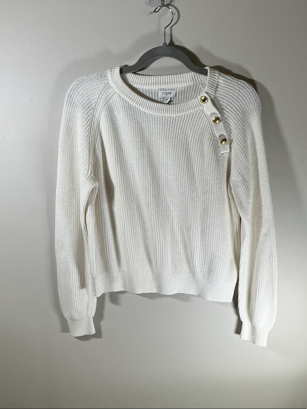 J.Crew Ivory Button Shoulder Knit Sweater Medium Coastal Chic